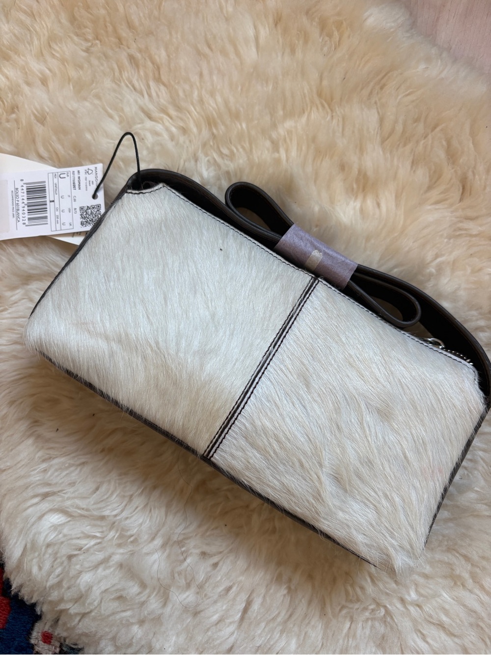 Mango Black & White Cowhide Leather Bow-Top Crossbody Bag - Picture 5 of 10